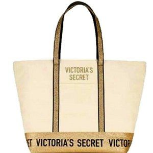 Victoria's Secret Limited Edition 2018 Gold Sparkle Canvas Tote Bag